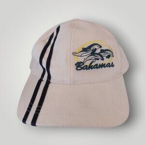 Vintage Bahamas Dolphins Adjustable Hat White/Navy Stripe Island Dreams